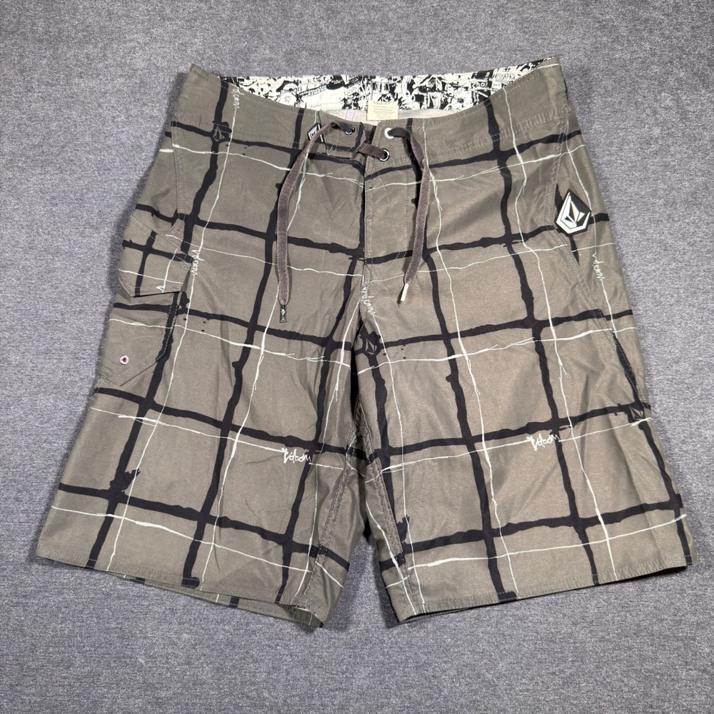 Y2K Board Shorts Mens 34 Gray Maguro Plaid Pacsun Swim Trunks Surfing Skate Punk